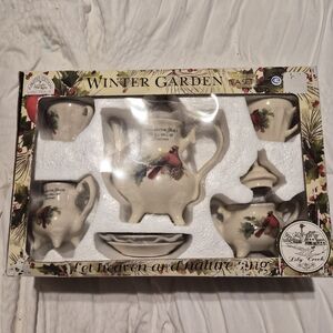 Lily Creek Cardinal Winter Garden Tea Set NIB